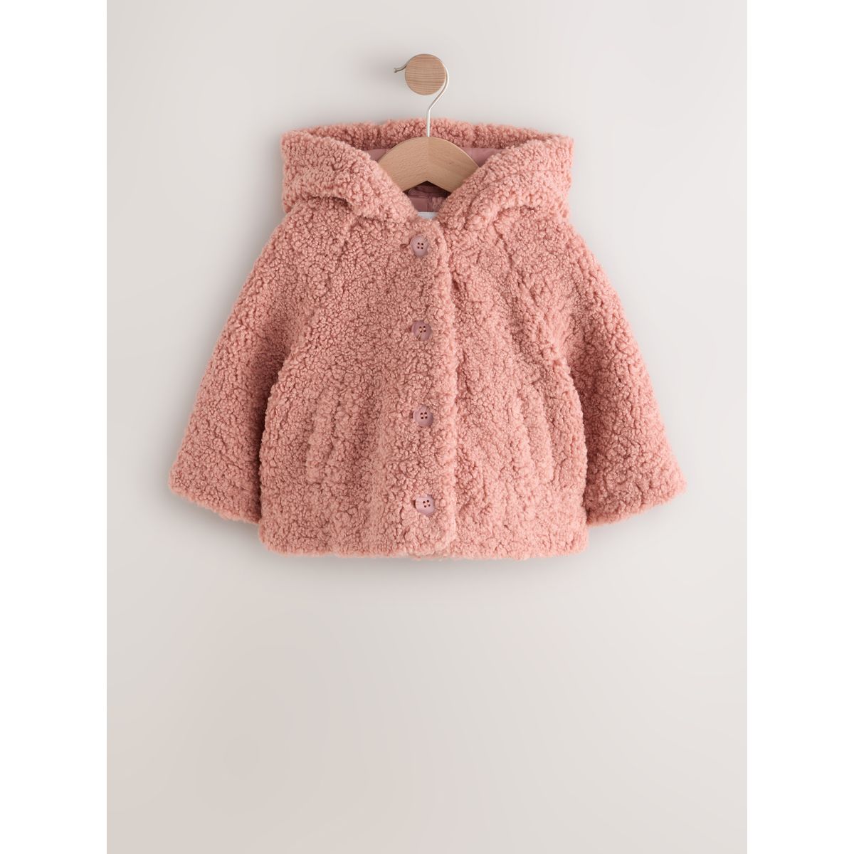Veste à capuche en imitation peau de mouton rose, NEXT