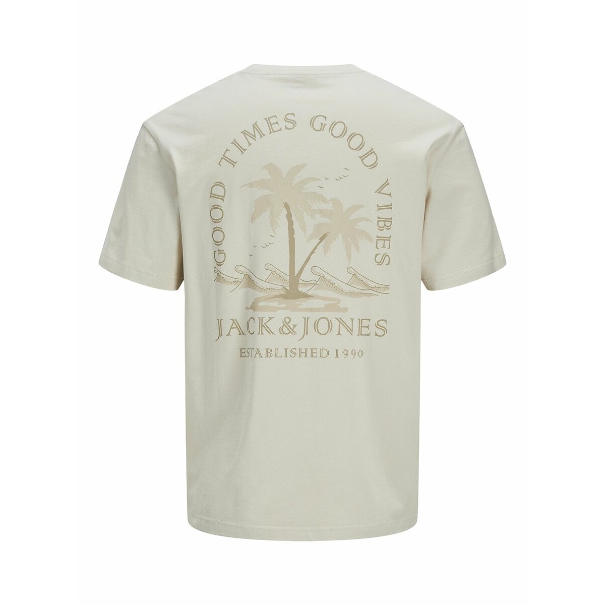 T-shirt col rond à logo beige, JACK & JONES