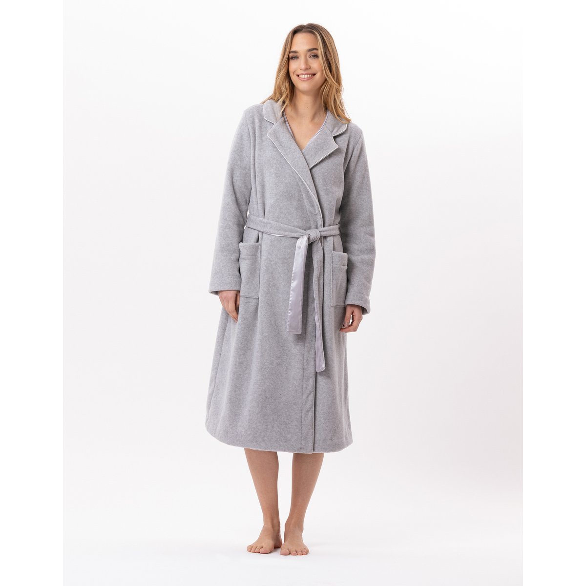 Peignoir croisé en polaire ESSENTIEL H65A gris, LE CHAT