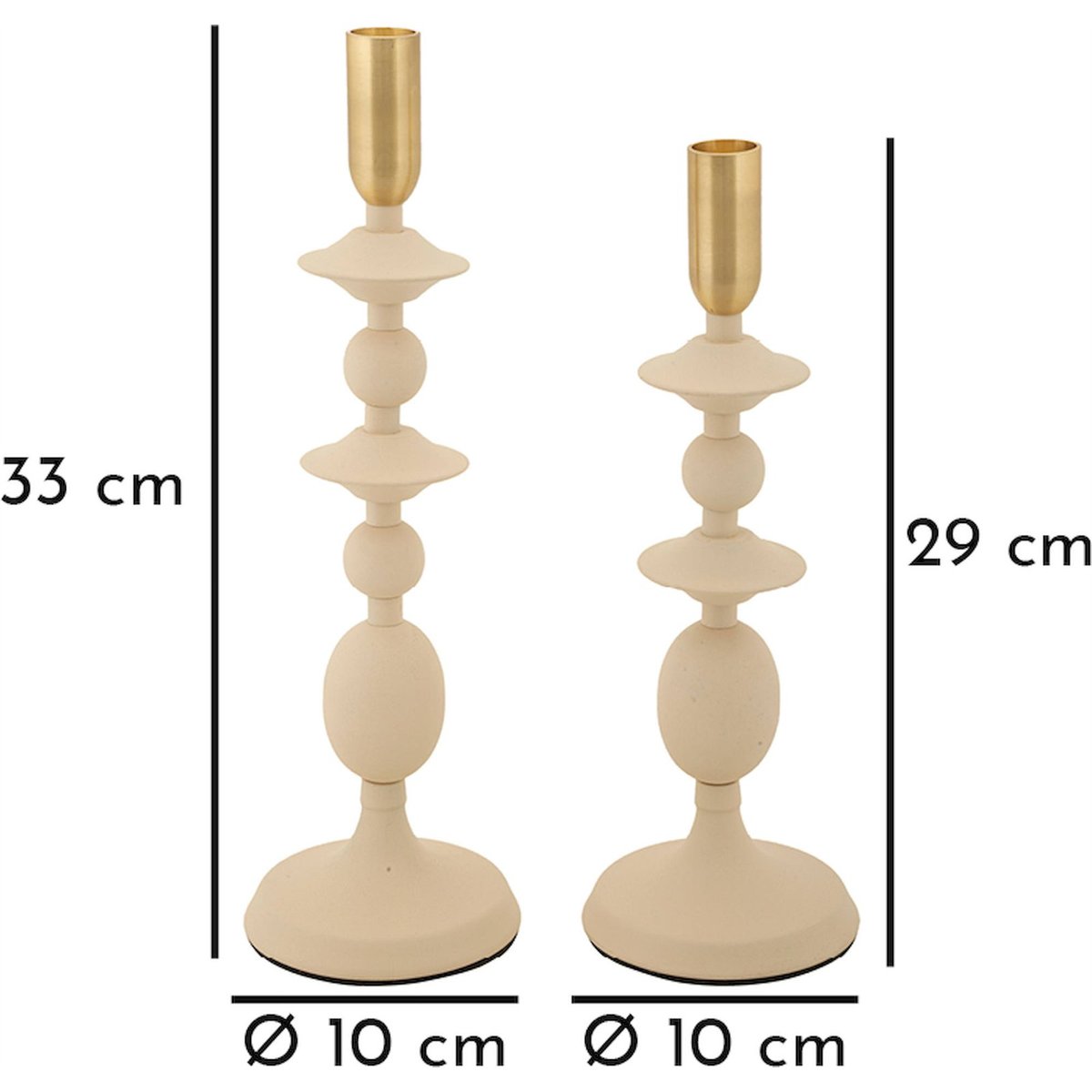 Bougeoirs en fer sculpturaux lot de 2 GLAM crème et doré, RECOLLECTION