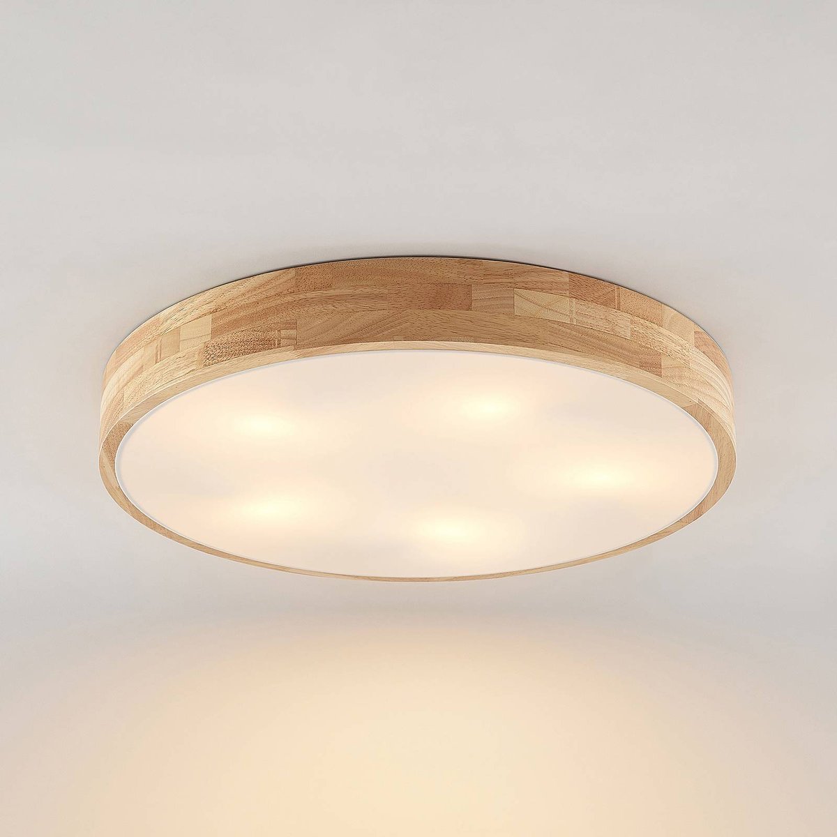 Plafonnier en bois traditionnel, Tanju bois clair, blanc, LINDBY