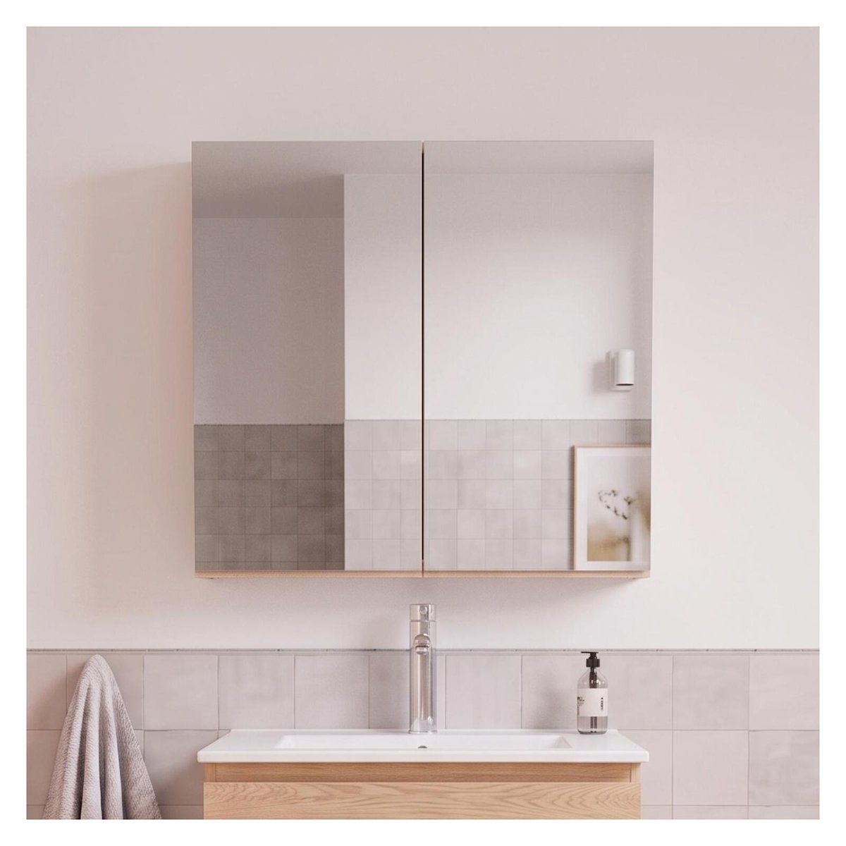 Armoire de toilette 60cm double porte avec miroirs WILL décor chêne, MOB IN