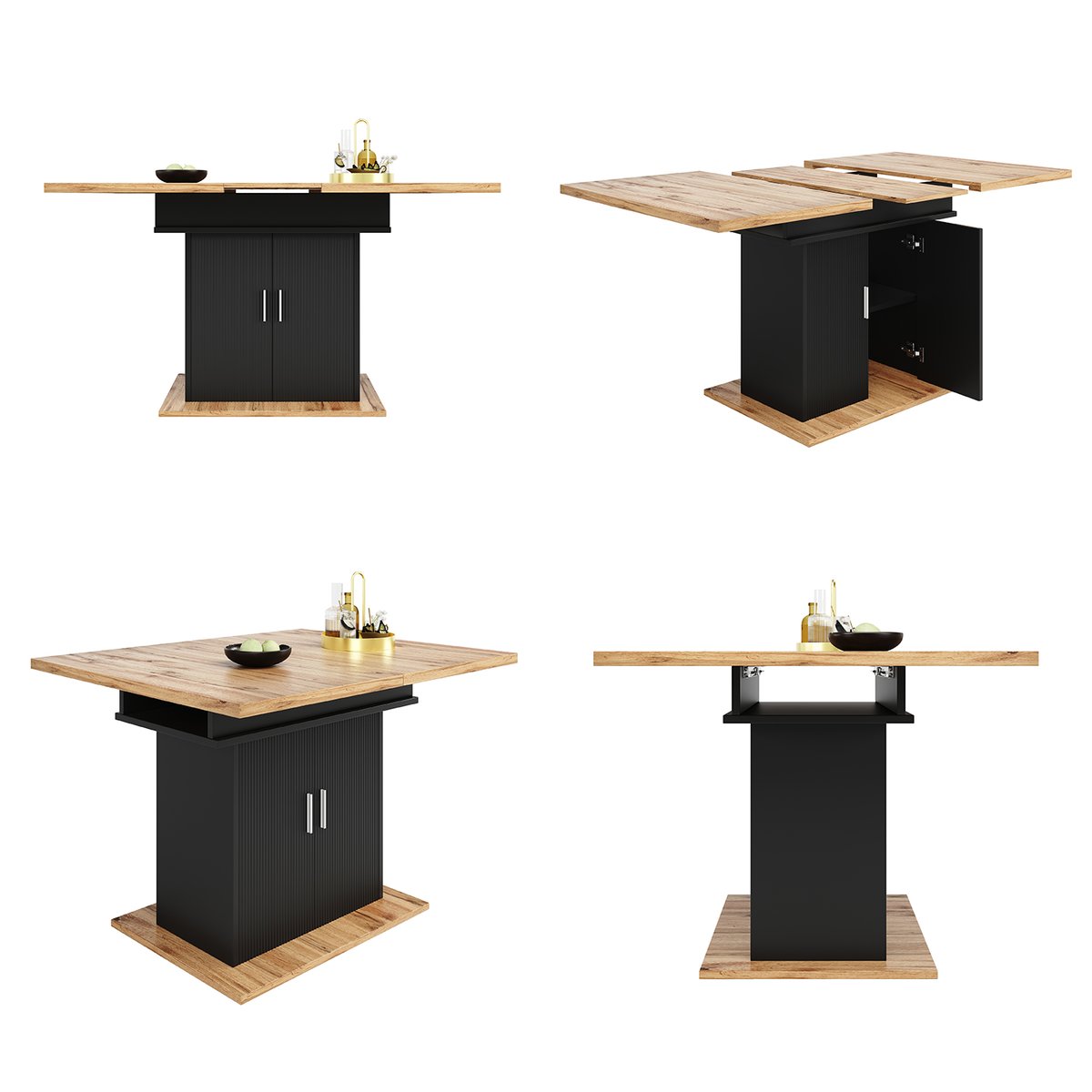 Table à manger extensible à allonge papillon intégrée, ZARAE chêne, MEUBLES COSY