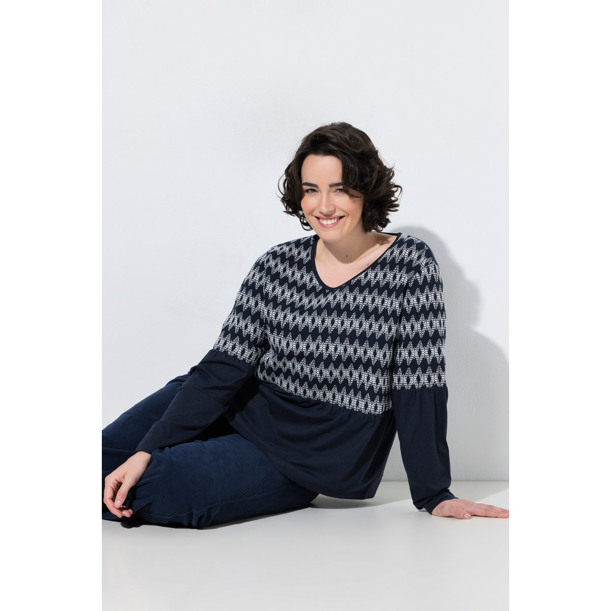 T-shirt smocké marine, ULLA POPKEN