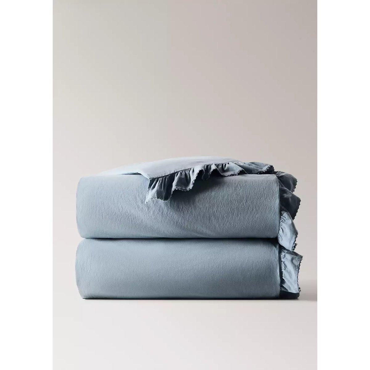 Housse de couette coton lavé volant en voile lit 90 cm bleu, MANGO HOME