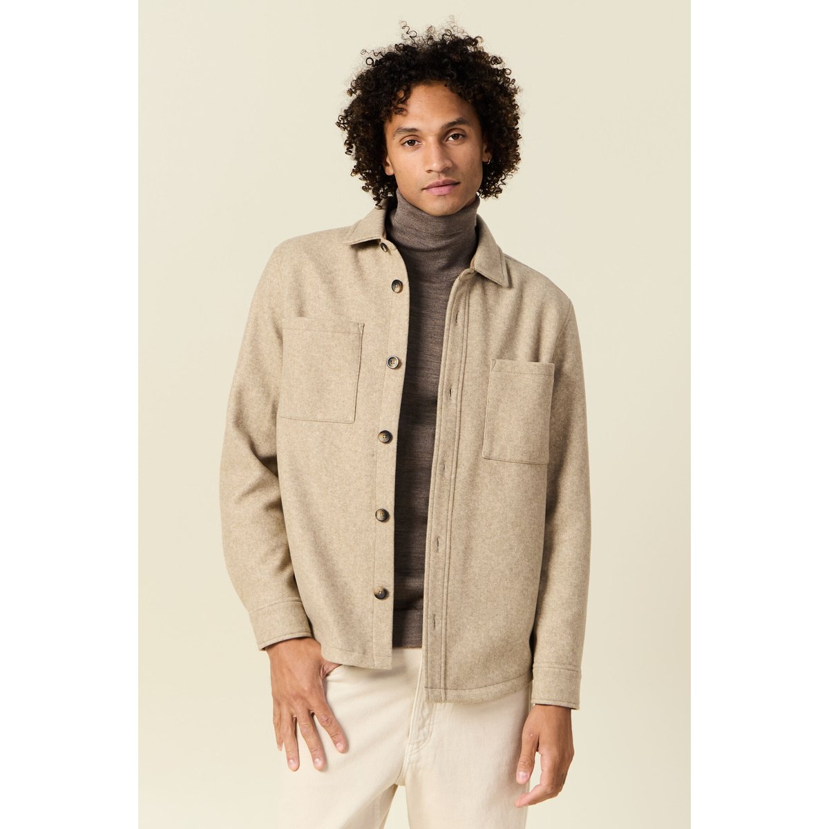 Surchemise boutonnée beige, BONOBO