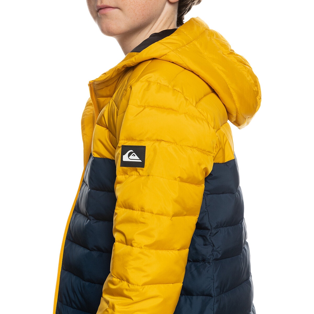 Doudoune à capuche matelassée jaune + bleu marine, QUIKSILVER
