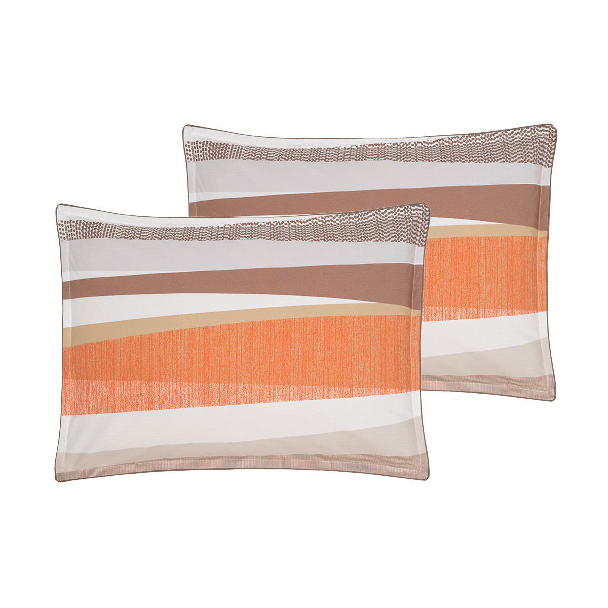 Lot de 2 taies d'oreillers en percale de coton finition passepoil YAKOUBA ficelle, SENSEI MAISON