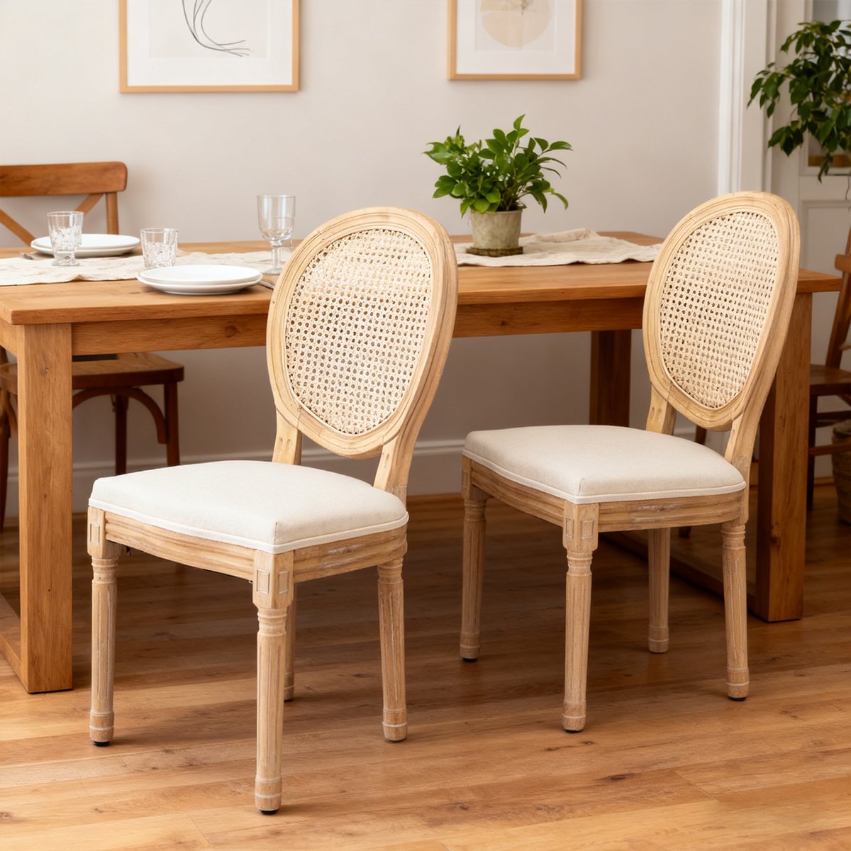 Lot de 2 chaises de salle à manger style classique en rotin, KOARAT beige, MEUBLES COSY