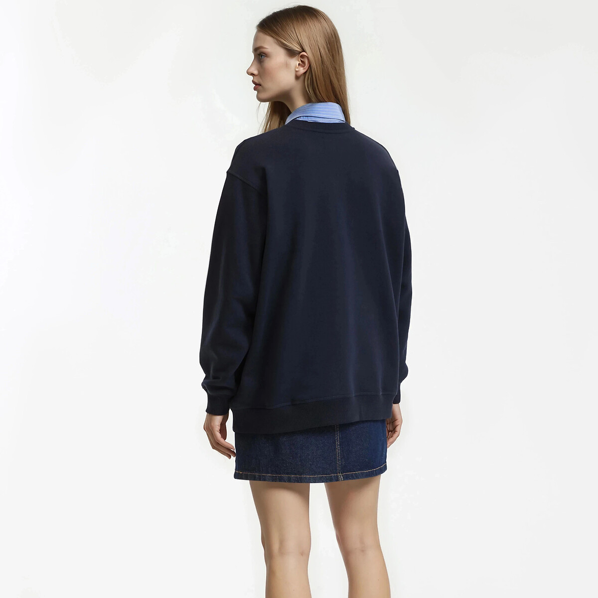 Sweat col rond volume ample bleu marine, LA REDOUTE COLLECTIONS