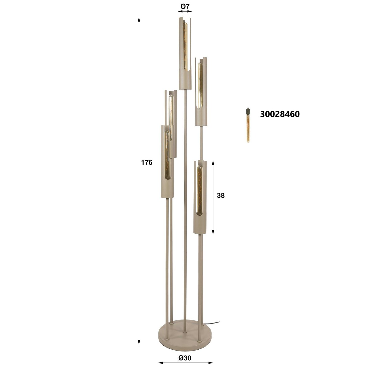 Lampadaire en métal, 5 tubes RALF beige, PIER IMPORT