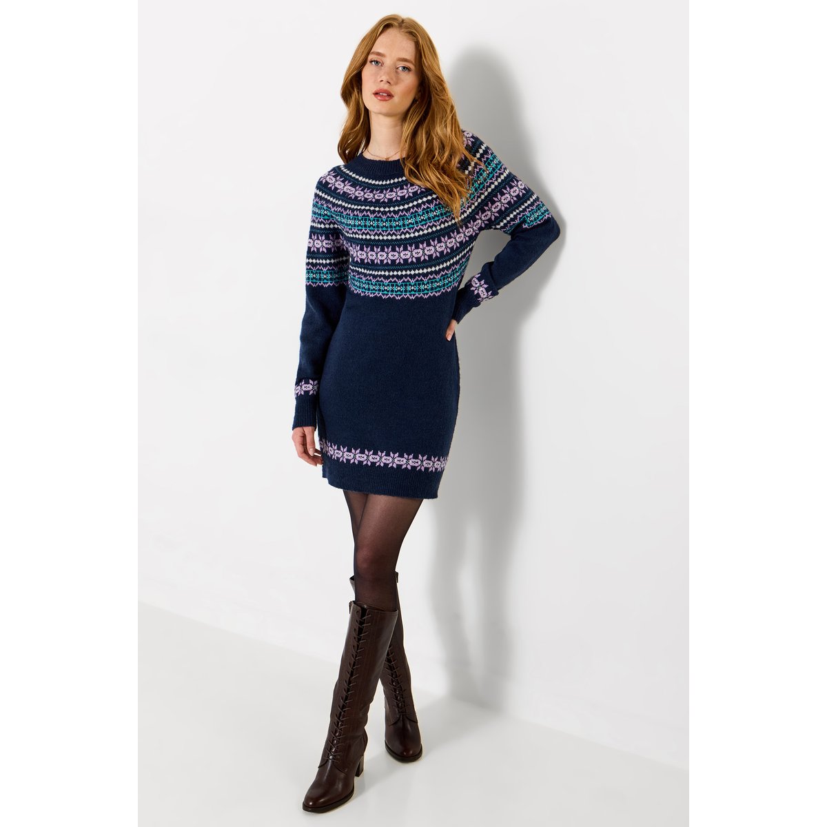 Fabuleuse Robe en Maille Jacquard Fair Isle bleu, JOE BROWNS