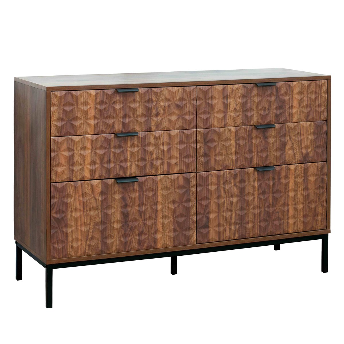 Commode à 6 tiroirs en MDF décor mélaminé 112 cm, DAVE bois foncé, OVIALA