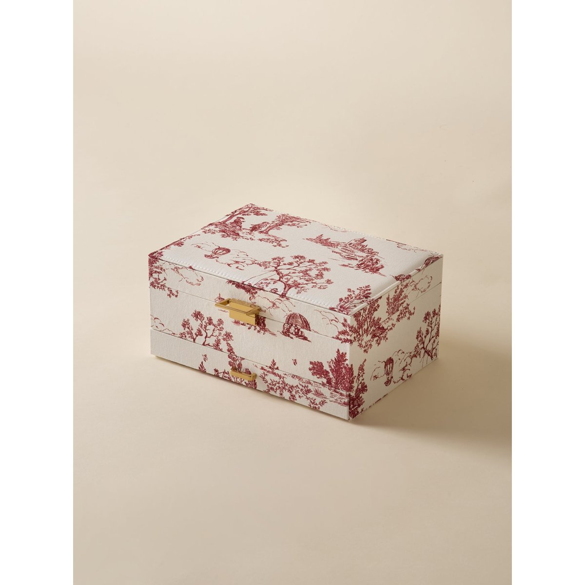 Boîte à bijoux XL esprit toile de Jouy jouy bordeaux, CYRILLUS