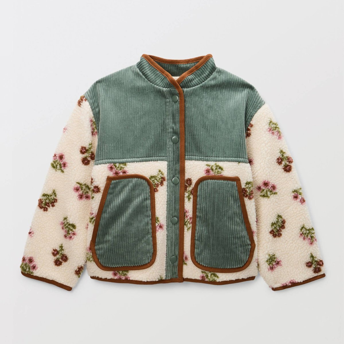 Veste en sherpa et velours motifs fleuri meleze, MONOPRIX