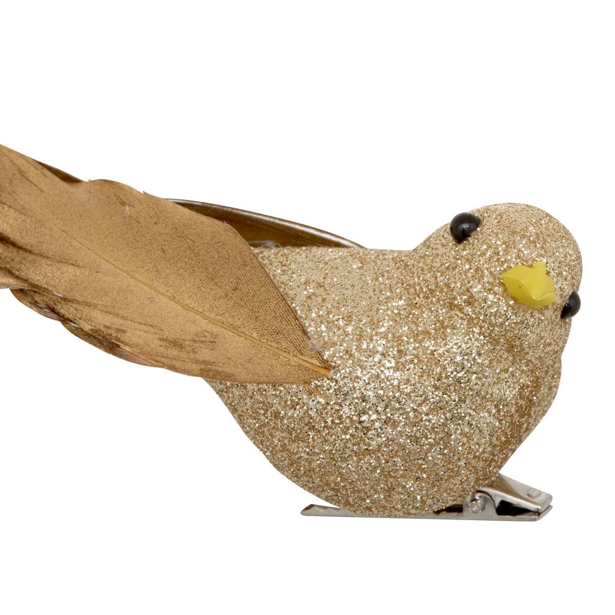 Suspension de sapin oiseau en plumes dorées 19 cm dore, FEERIC LIGHTS & CHRISTMAS