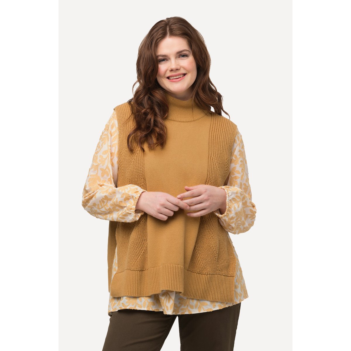 Pull sans manches en coton bio moutarde, ULLA POPKEN