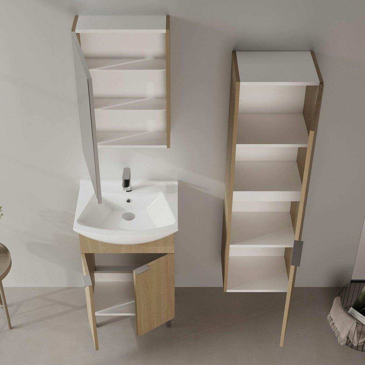 Meuble vasque sur pied 55 cm 2 portes UMI chêne, PIER IMPORT