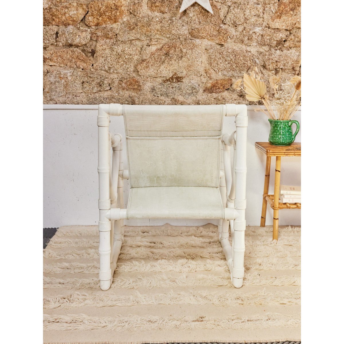 Fauteuil en bambou blanc Jakob N°1286 - Bon état blanc, DEBONGOUT