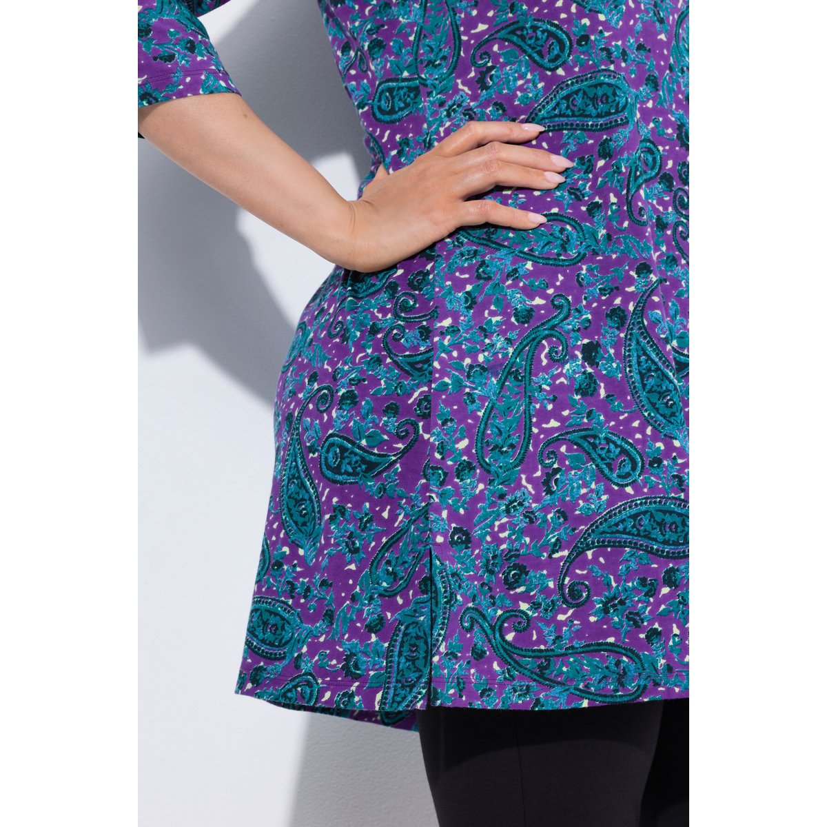 T-shirt long motif cachemire violet, ULLA POPKEN