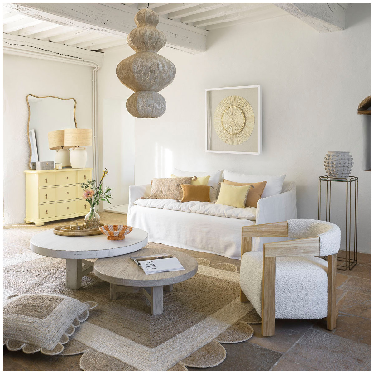 Décoration murale ROSACE feuilles beige, BLANC D’IVOIRE