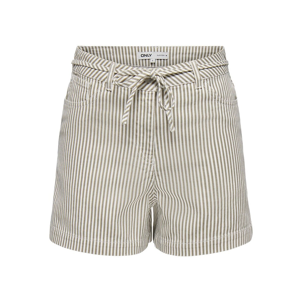 Pantalones cortos a rayas con cinturón blanco con rayas, ONLY