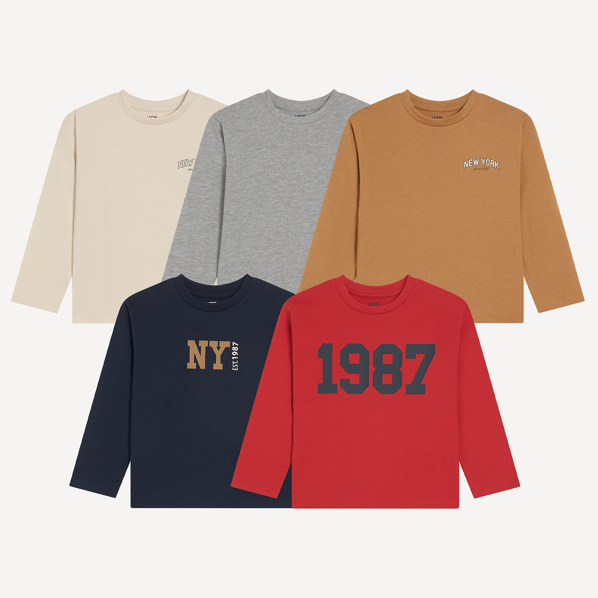 Pack of 5 Long Sleeve T-Shirts multi-coloured, LA REDOUTE COLLECTIONS