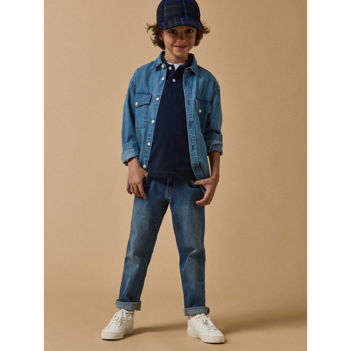 Chemise en denim bleu fonce uni, CYRILLUS