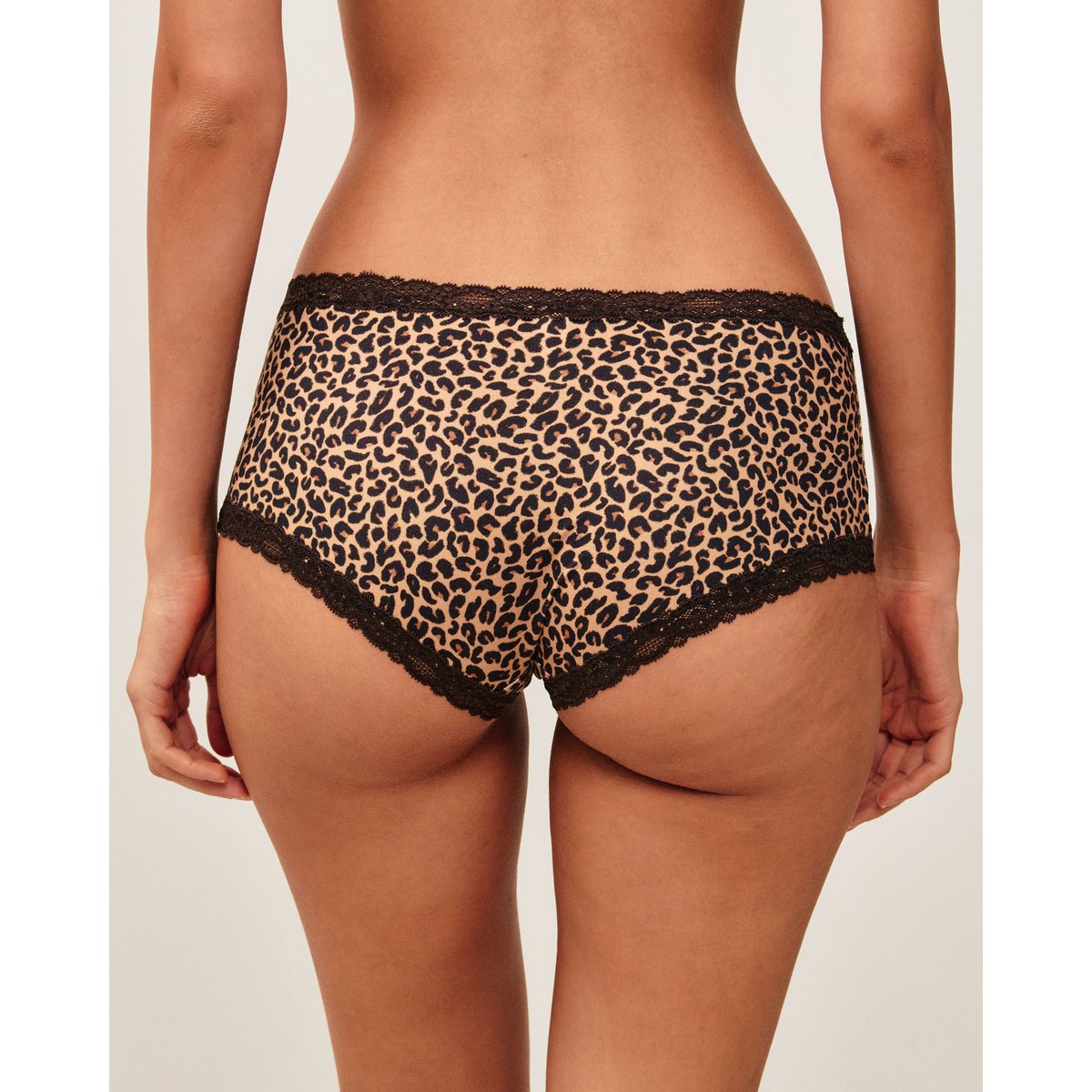 Shorty en microfibre et dentelle imprimé léopard ALVALIZ PRINTI marron, UNDIZ