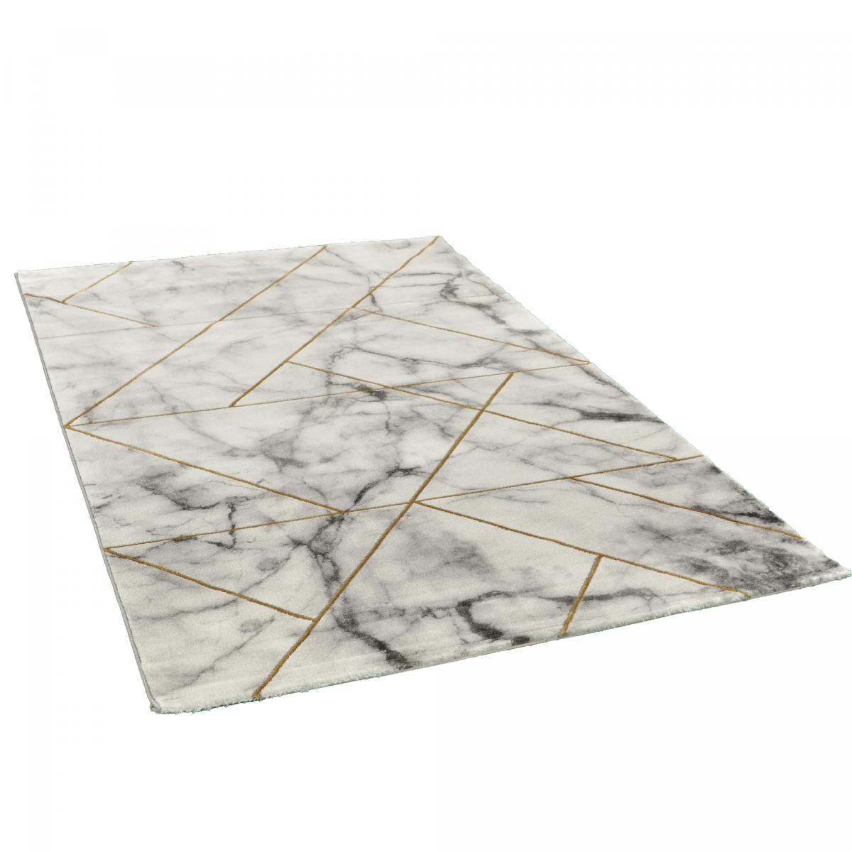 Tapis salon et chambre tissé motif abstrait MARBLI gris, or, UN AMOUR DE TAPIS