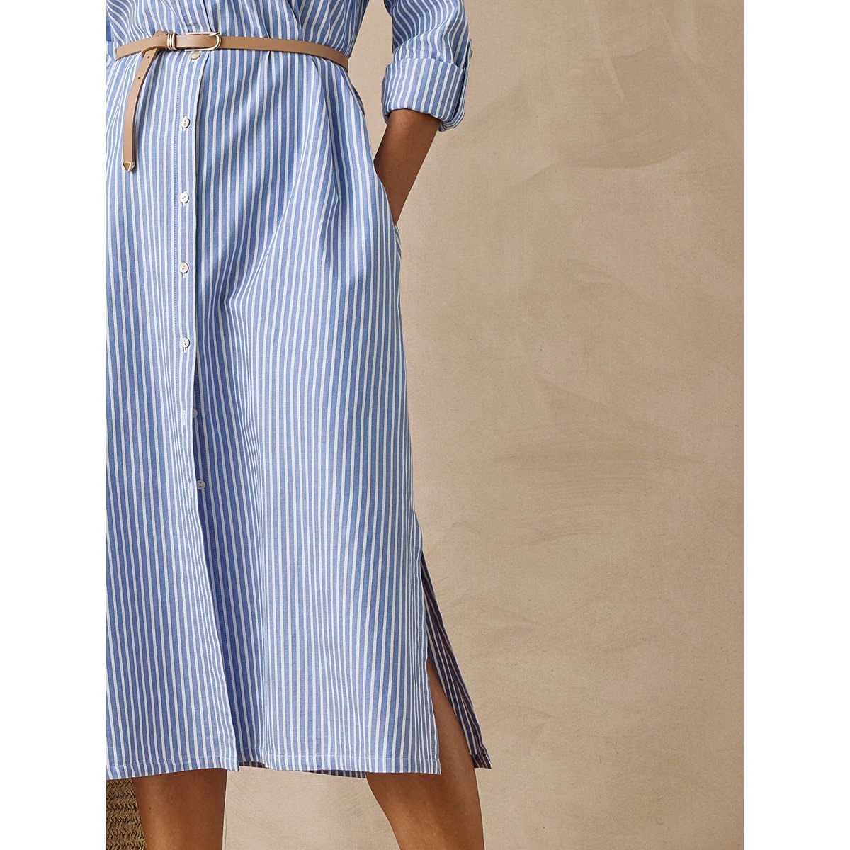 Robe chemisier boutonnée blanc rayé bleu, DAXON