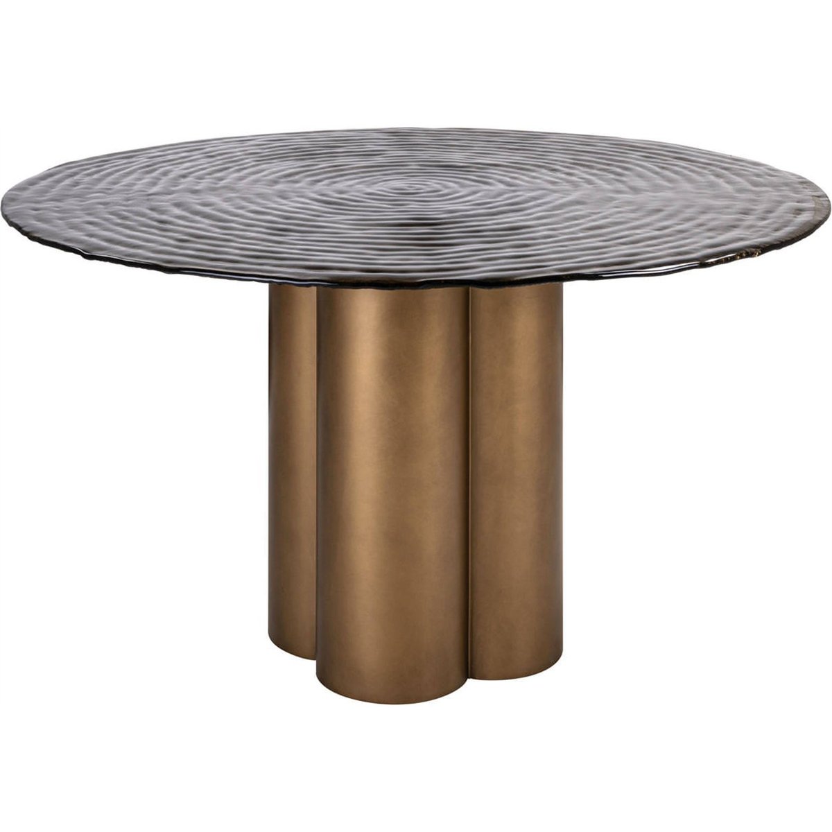 Table à manger ronde en verre texturé doré antique et verre fumé, RECOLLECTION