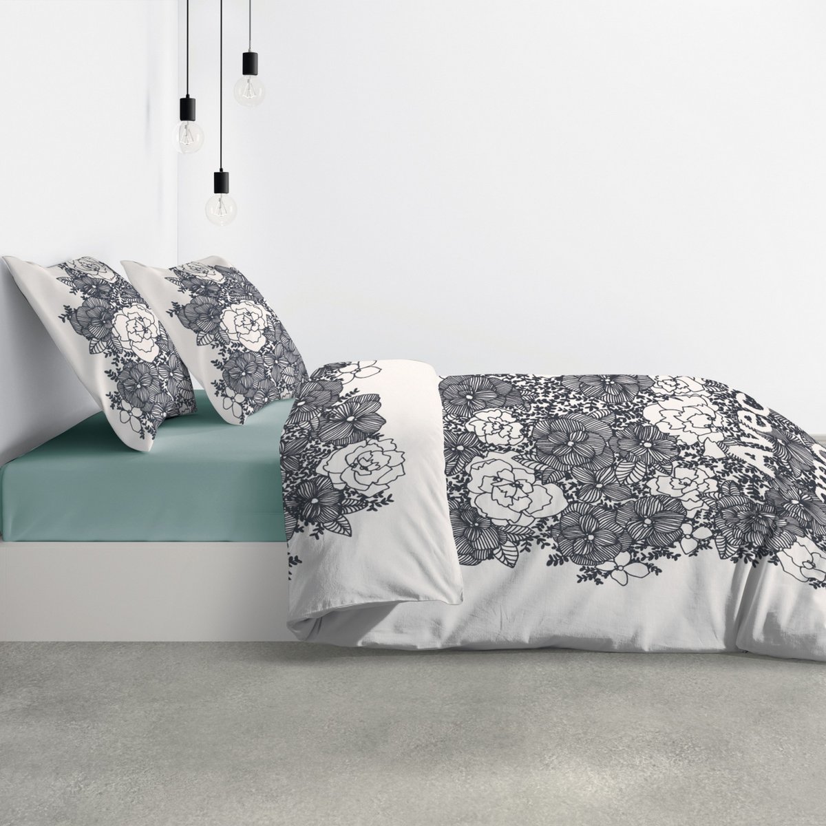 Parure housse de couette 100% coton bio 47 fils/cm2-avec amour blanc, EDEN
