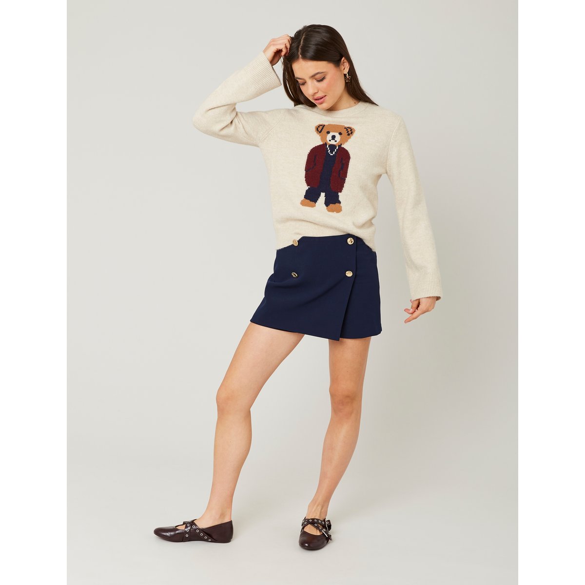 Jupe short boutons dorés bleu foncé, BZB