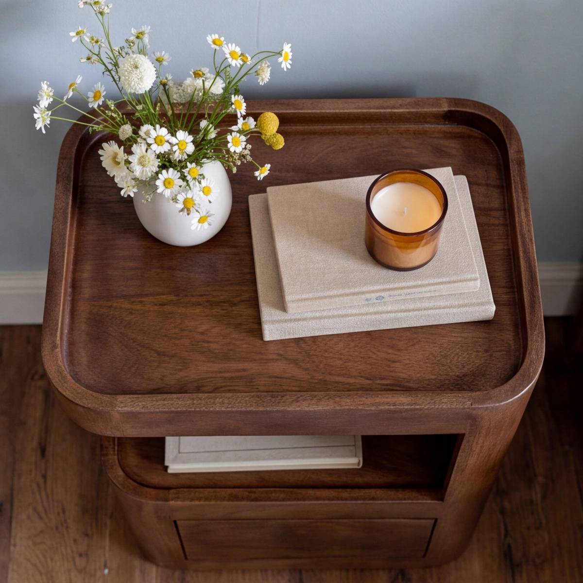 Table de chevet niche gauche en bois de manguier MAORA bois foncé, MADE IN MEUBLES