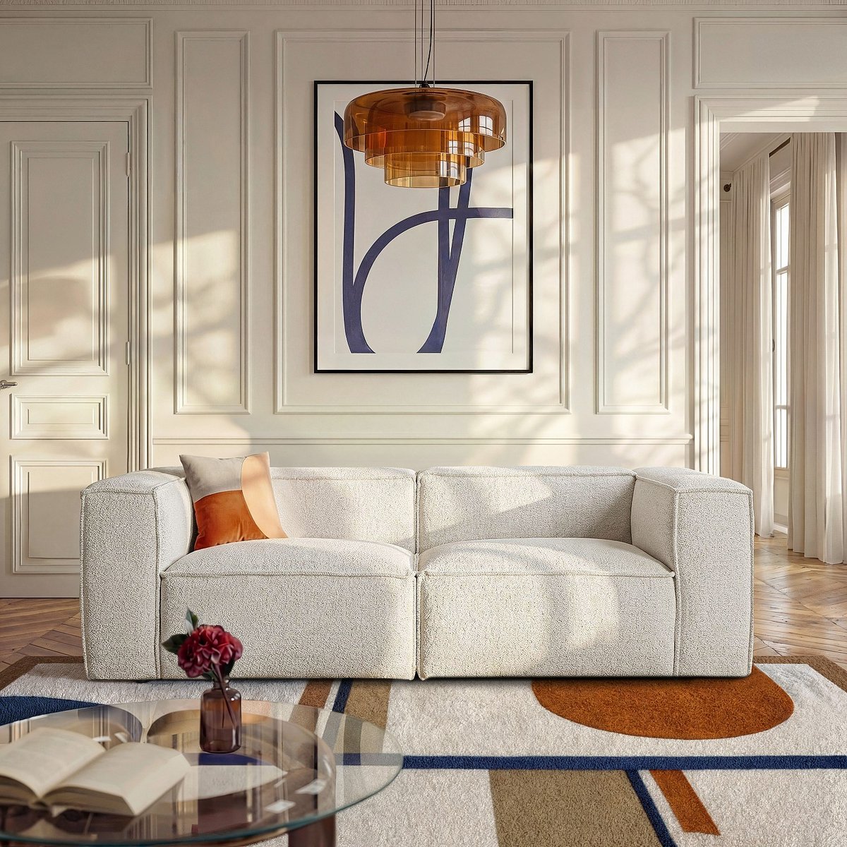 Canapé en tissu bouclette KUTI beige, HABITAT