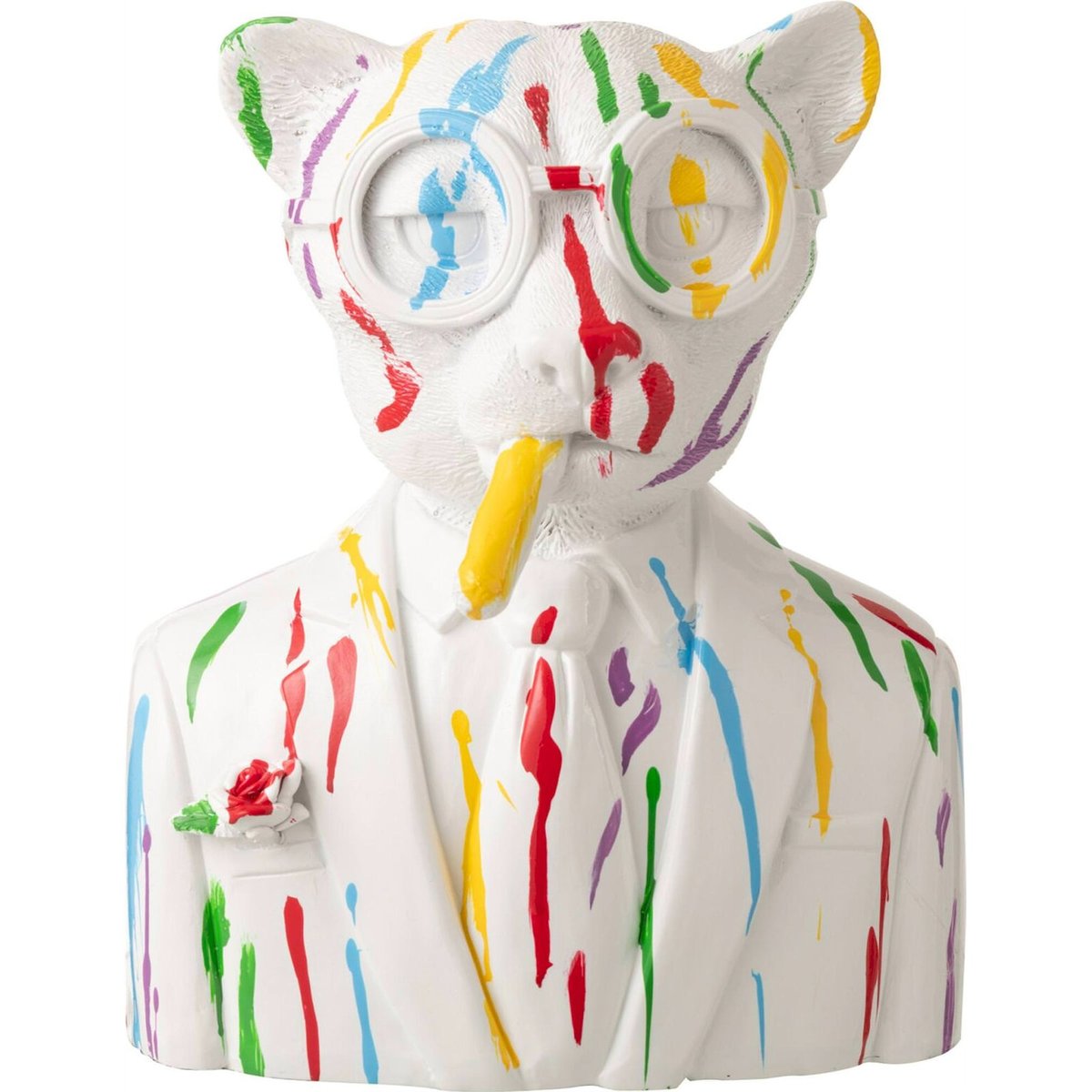 Figurine léopard pop art en résine blanc multicolore, RECOLLECTION