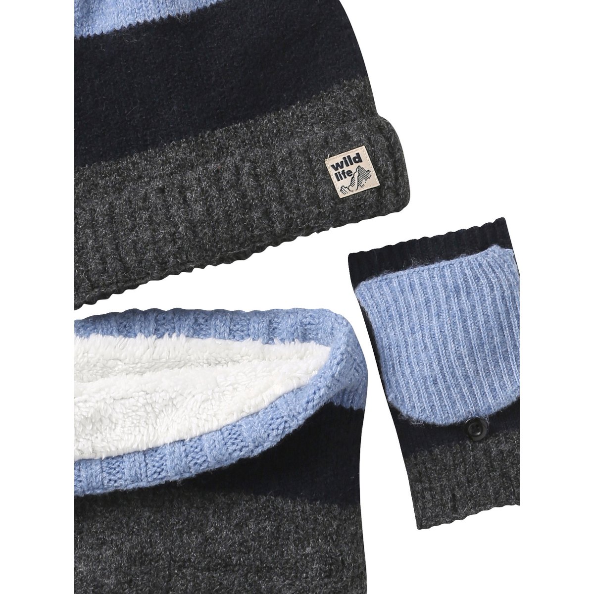 Ensemble bonnet, snood et mitaines marine, VERTBAUDET