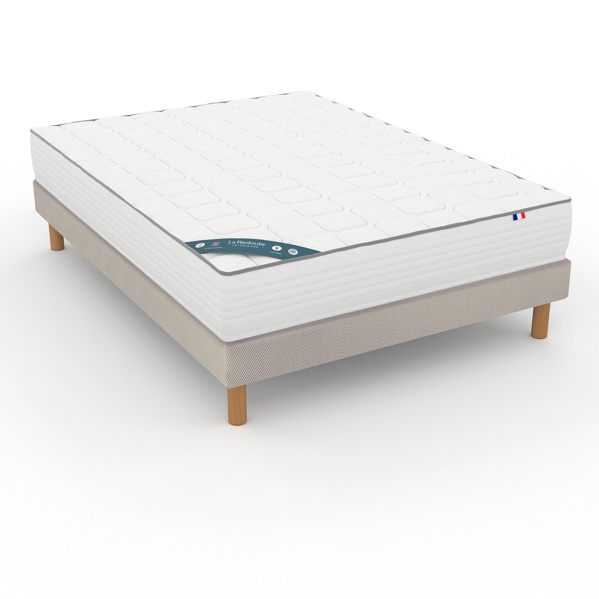 Ensemble matelas 588 ressorts, soutien ferme, accueil moelleux et sommier beige chiné, LA REDOUTE INTERIEURS