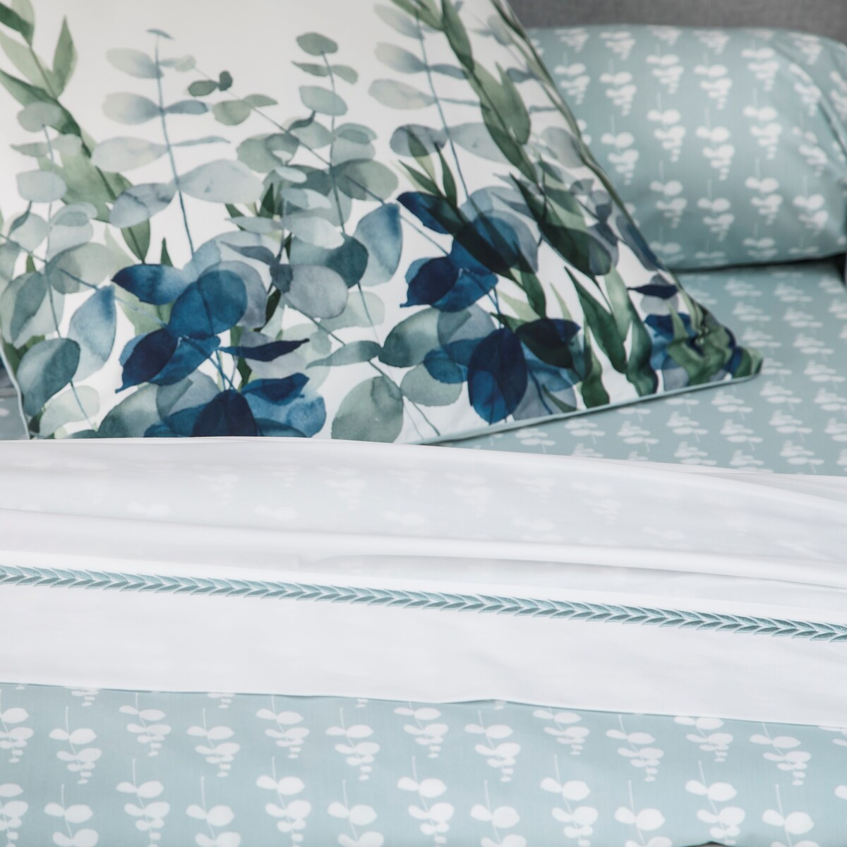 Drap Plat Percale De Coton - EUCALYPTUS motifs, TRADITION DES VOSGES