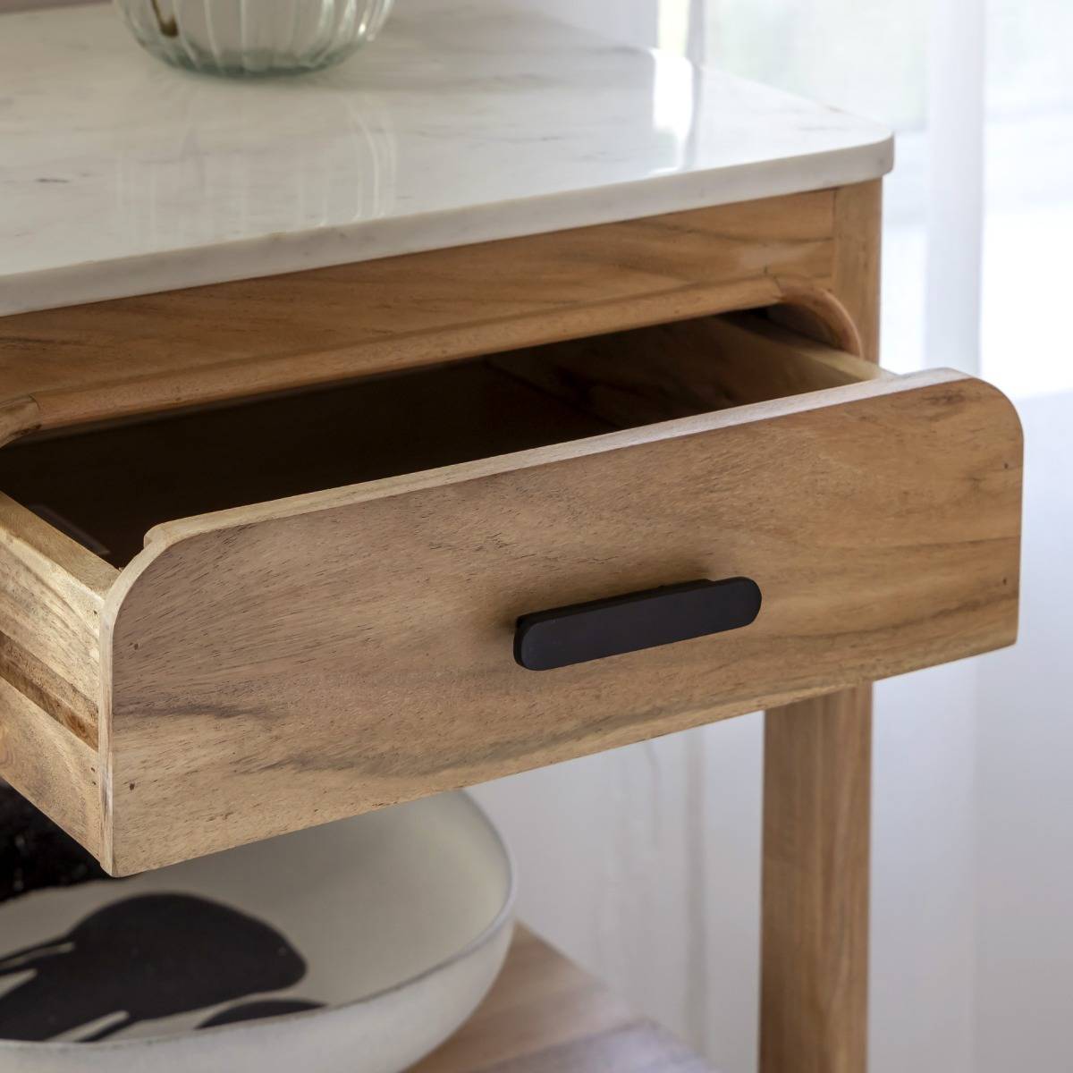 Console en bois d'acacia et marbre EMYR bois clair, MADE IN MEUBLES