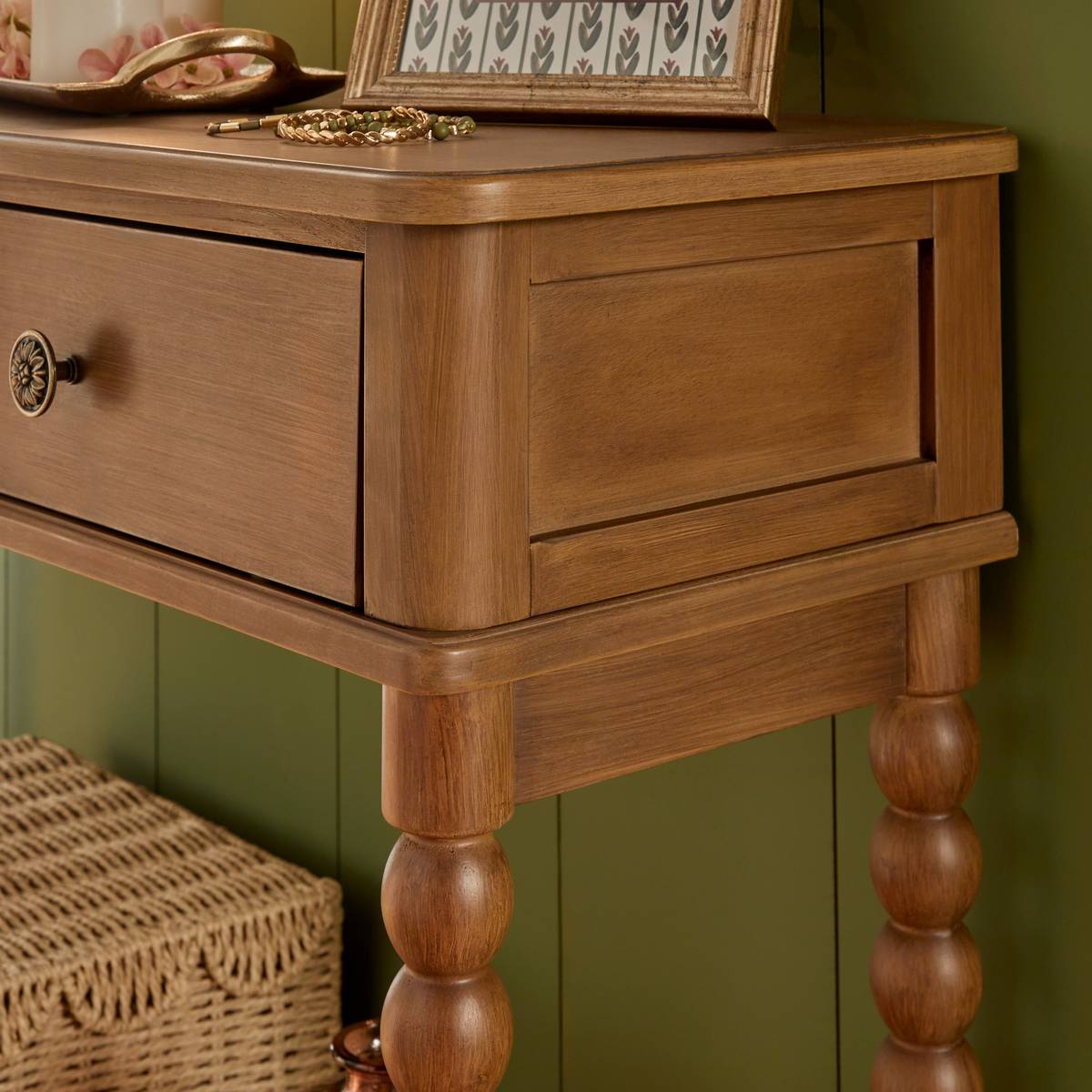 Console rectangulaire avec 2 tiroirs en pin MONA cognac, ATMOSPHERA