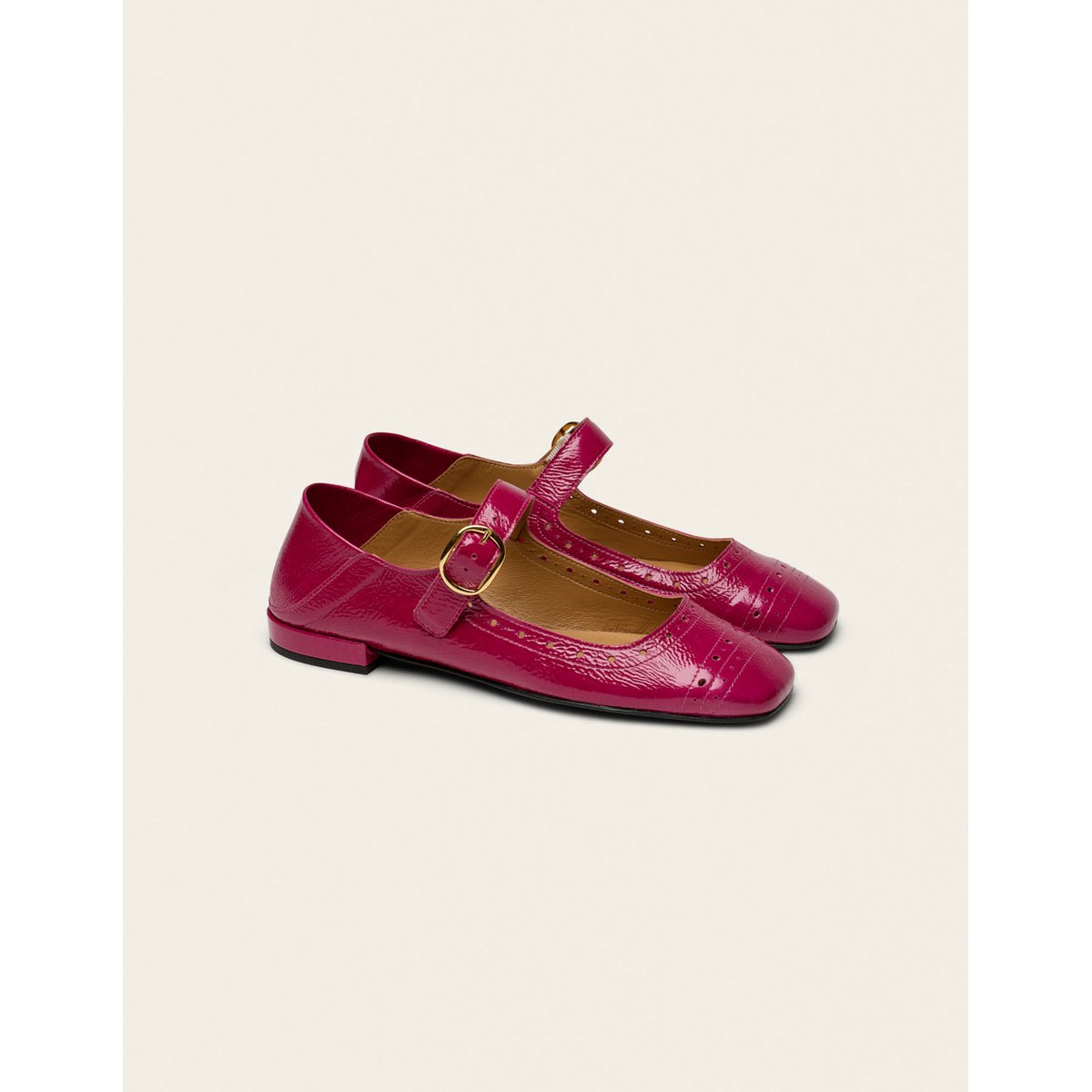 Ballerines LALI cuir plissé verni framboise, ODAJE
