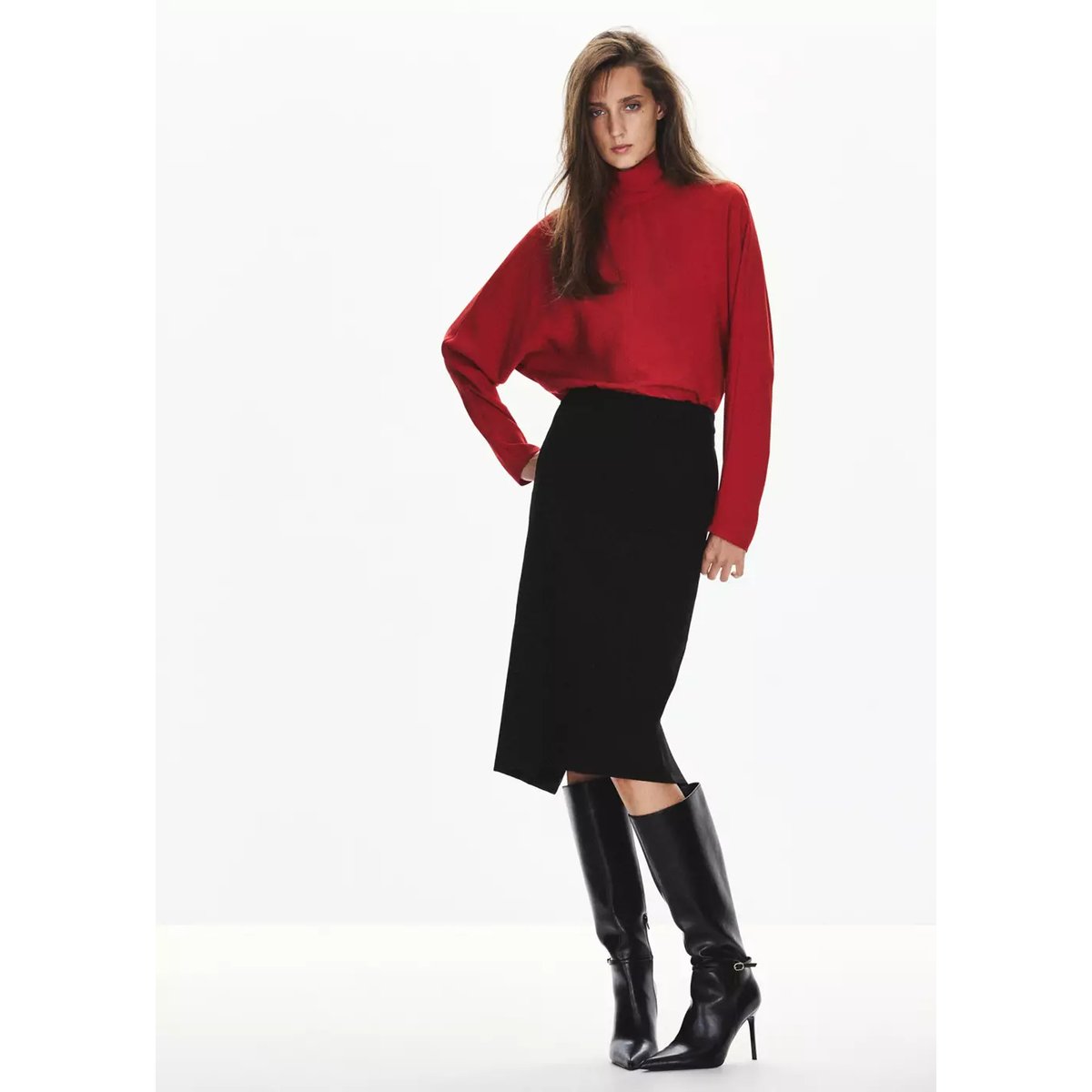 Chemisier droit col montant rouge, MANGO