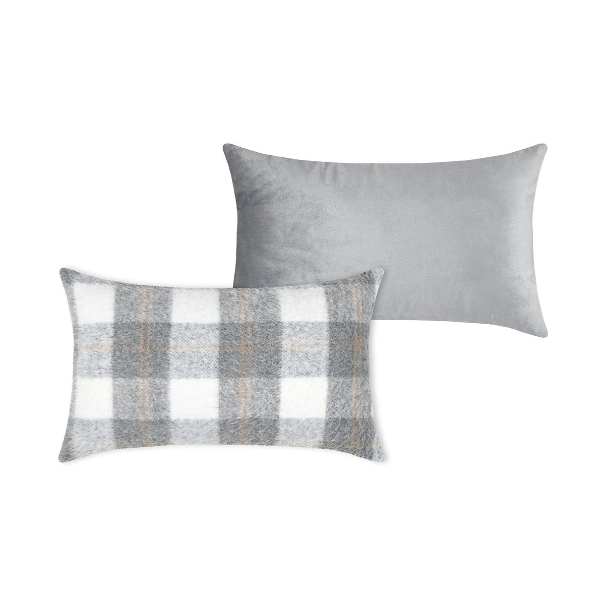 Coussin rectangulaire à carreaux - Effet laine gris, LOVELY CASA