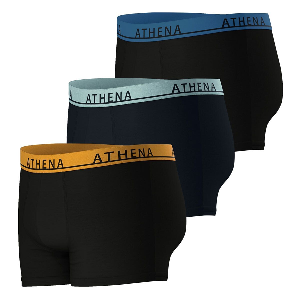 Lot de 3 boxers Easy color noir/ceinture verte+orange+bleue, ATHENA