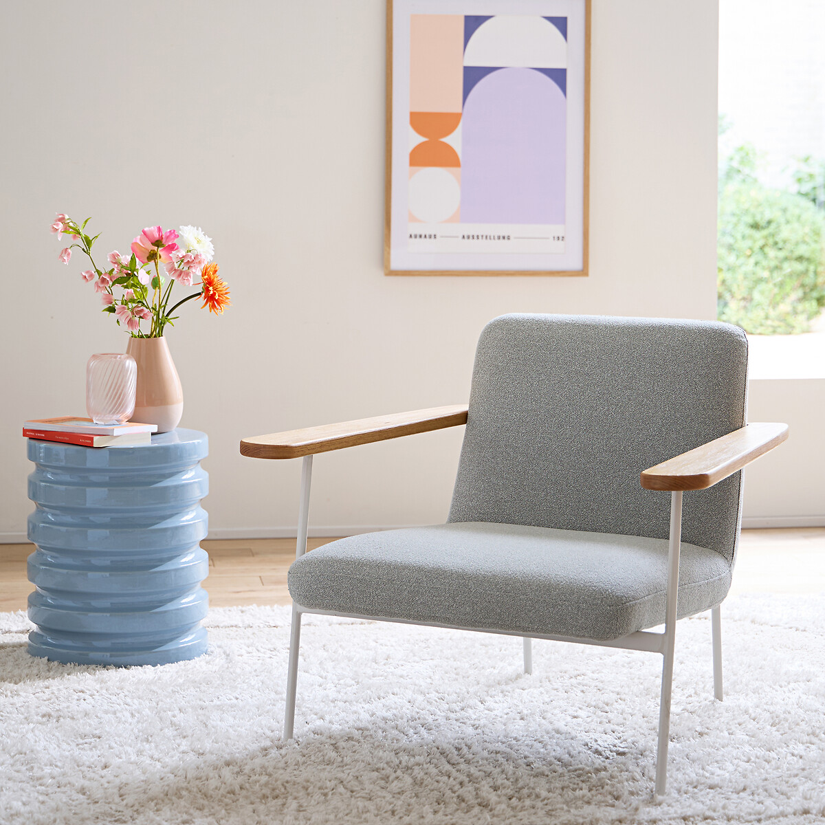 Fauteuil accoudoirs chêne massif, et tissu, Lulet vert clair, LA REDOUTE INTERIEURS