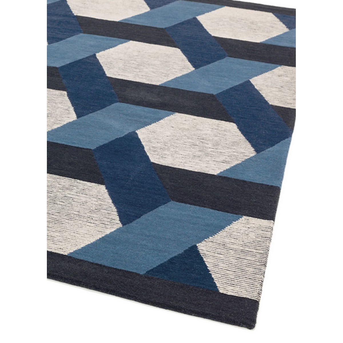 Tapis salon et chambre en laine tissé plat CAMPTON bleu, NOVATREND