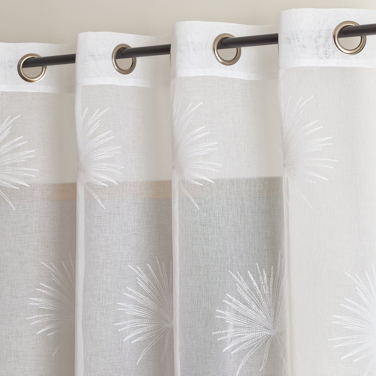 Voilage tamisant broderie palme - QABANE blanc, HOME MAISON