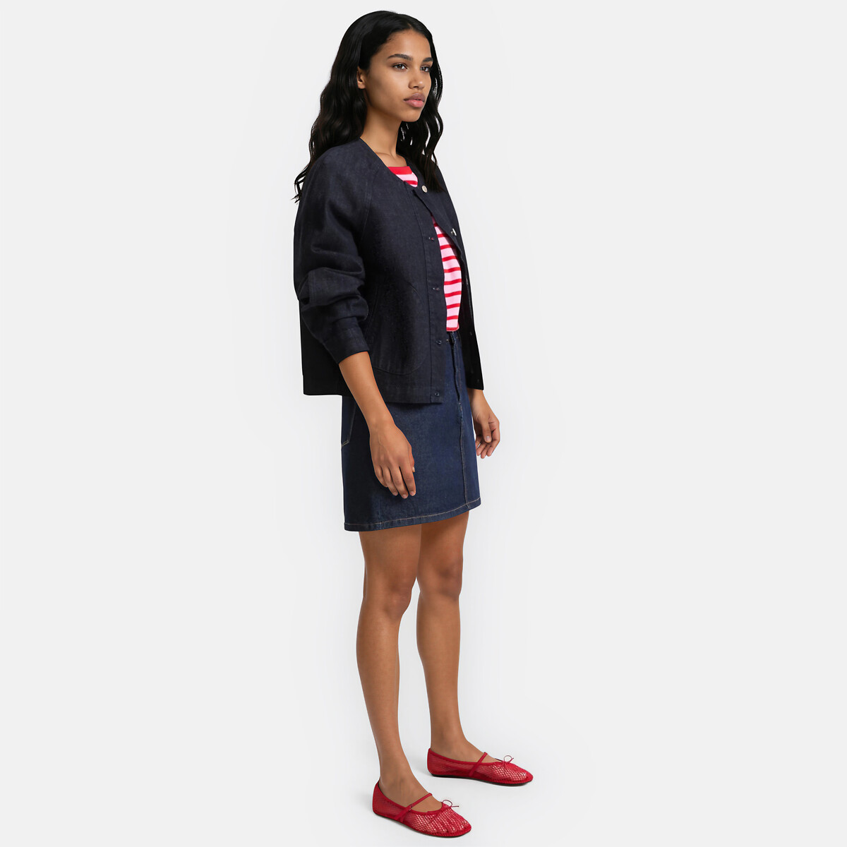 Veste en jean courte, coupe droite bleu brut, LA REDOUTE COLLECTIONS